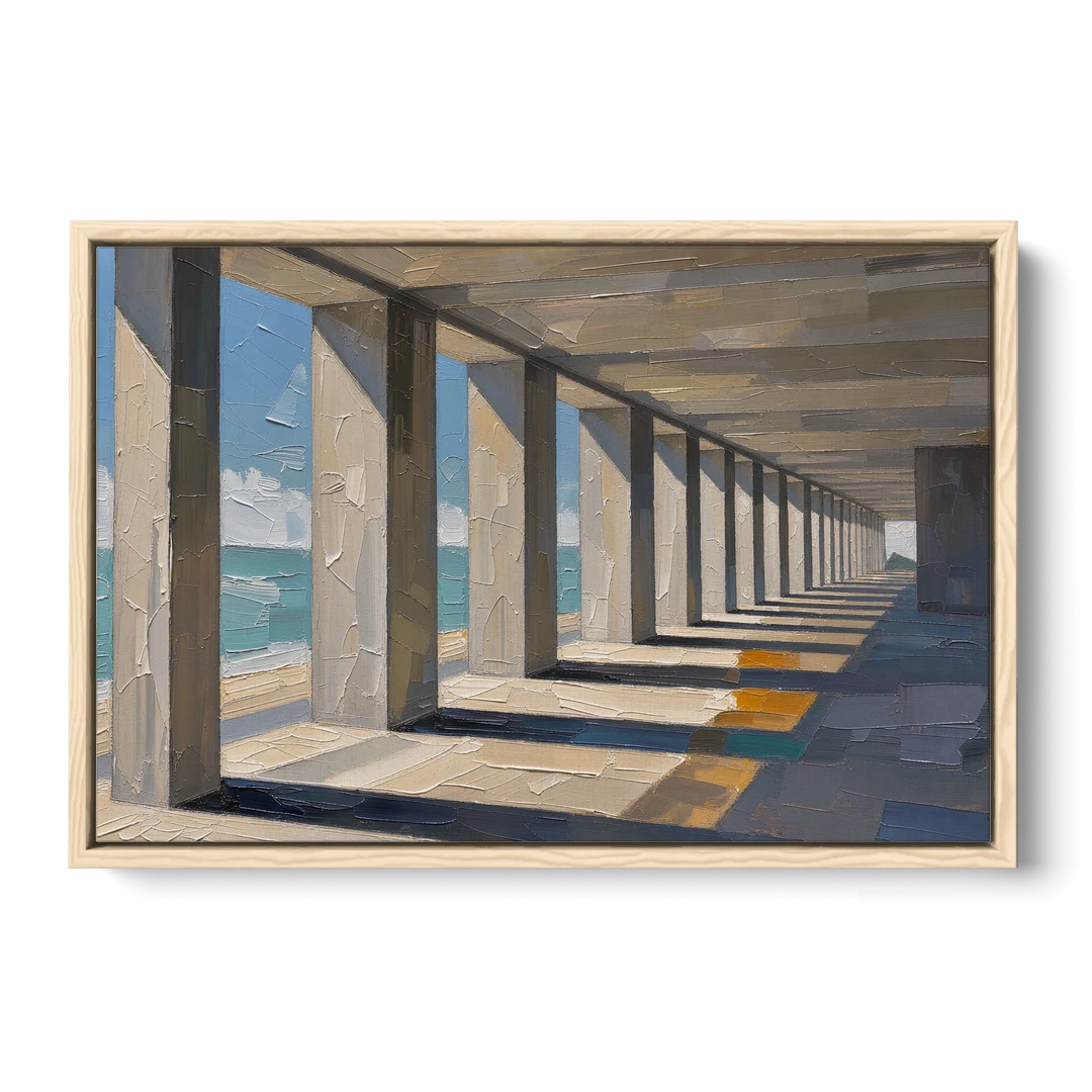 Conference Room Wall Art of a Seaside Colonnade - Oak Framed Canvas Wall Art - Front