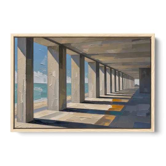 Conference Room Wall Art of a Seaside Colonnade - Oak Framed Canvas Wall Art - Front