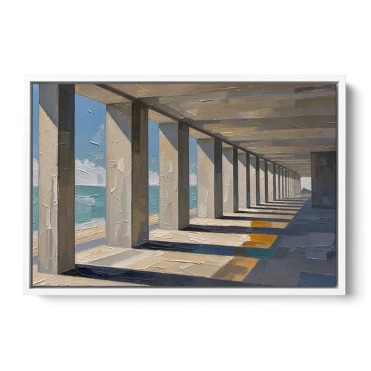 Conference Room Wall Art of a Seaside Colonnade - White Framed Canvas Wall Art - Front