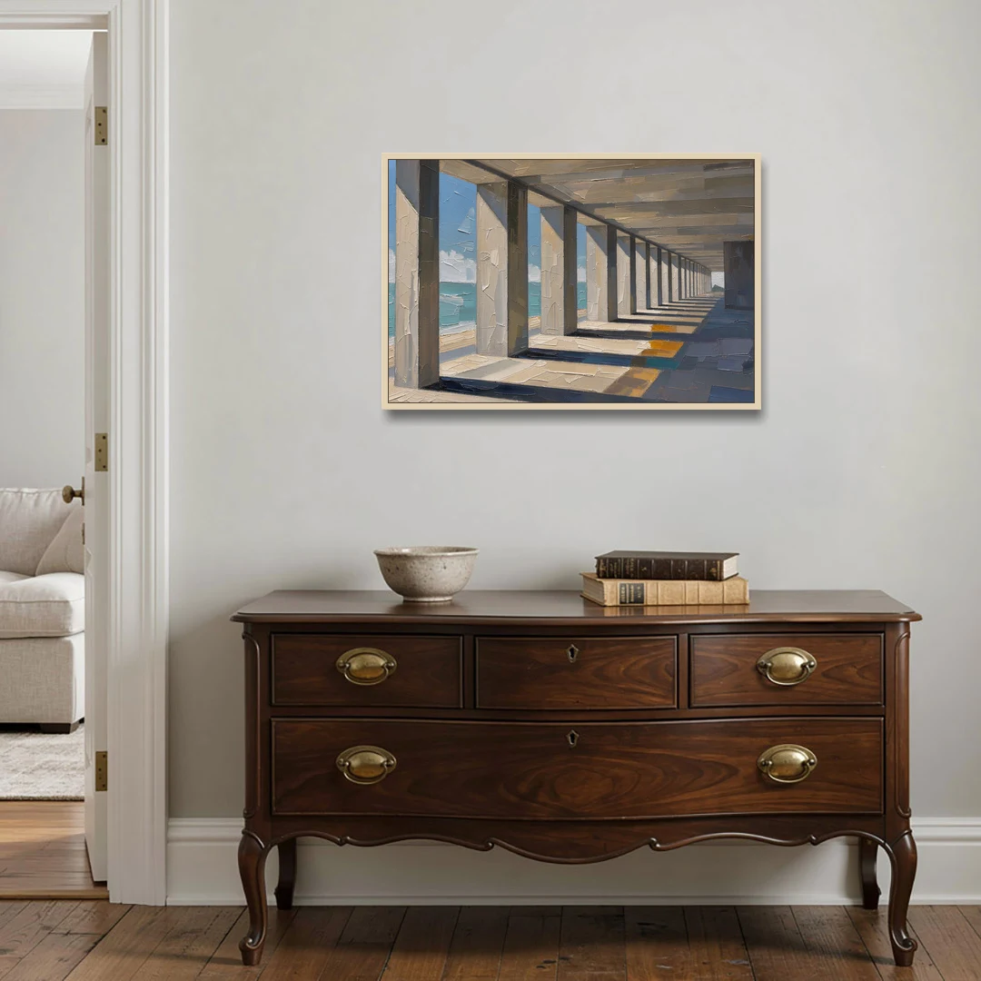 Conference Room Wall Art of a Seaside Colonnade - Oak Framed Canvas Wall Art - Coffee Table - 36x24