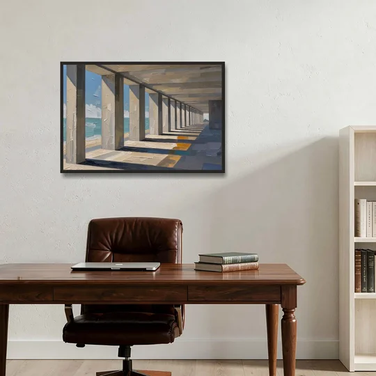 Conference Room Wall Art of a Seaside Colonnade - Black Framed Canvas Wall Art - Office - 36x24