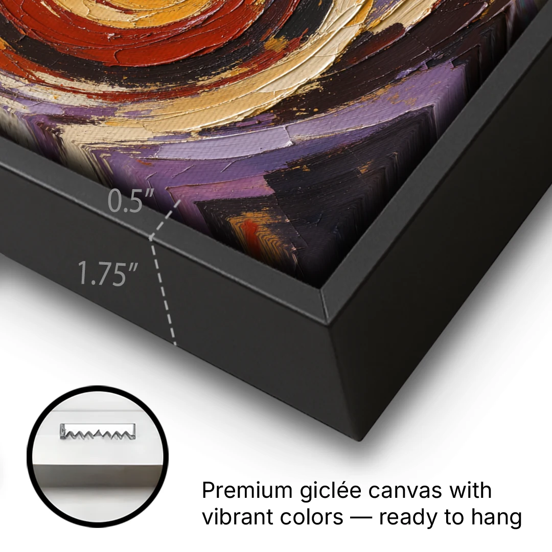 Contemporary Abstract Crimson Vortex - Black Framed Canvas Wall Art - Gallery Wrap Corner