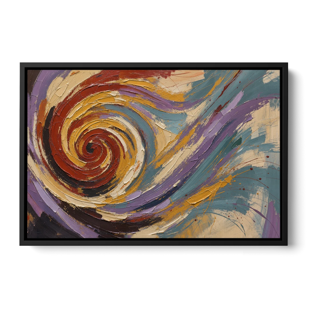 Contemporary Abstract Crimson Vortex - Black Framed Canvas Wall Art - Front