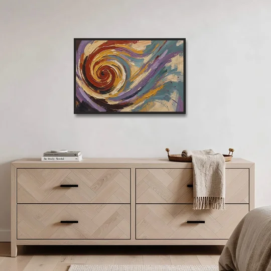 Contemporary Abstract Crimson Vortex - Black Framed Canvas Wall Art - Coffee Table - 36x24