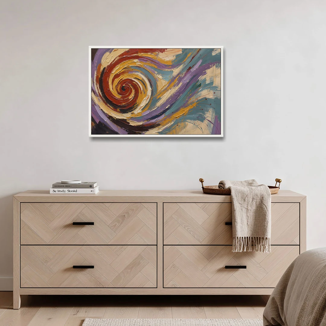 Contemporary Abstract Crimson Vortex - White Framed Canvas Wall Art - Coffee Table - 36x24