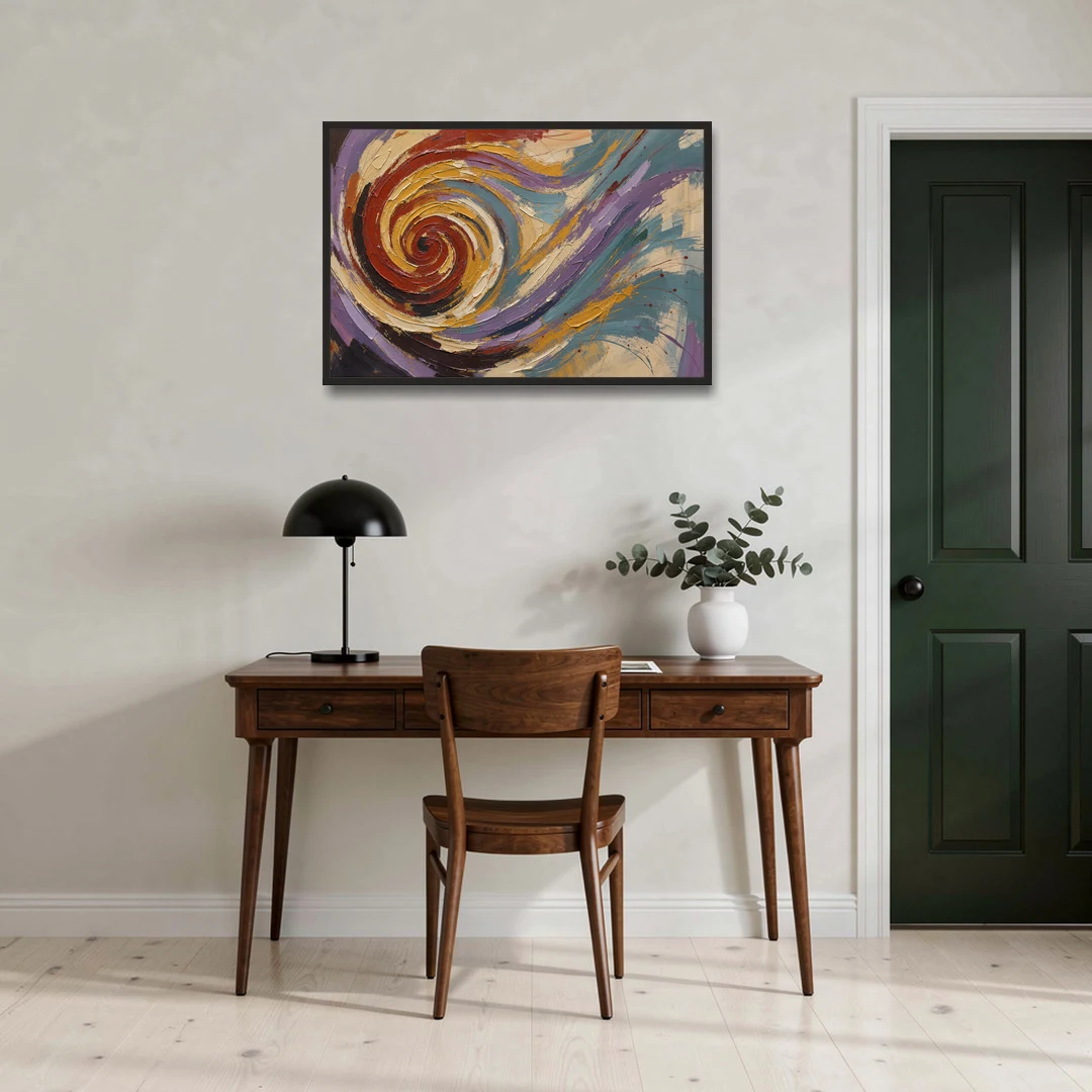 Contemporary Abstract Crimson Vortex - Black Framed Canvas Wall Art - Office - 36x24