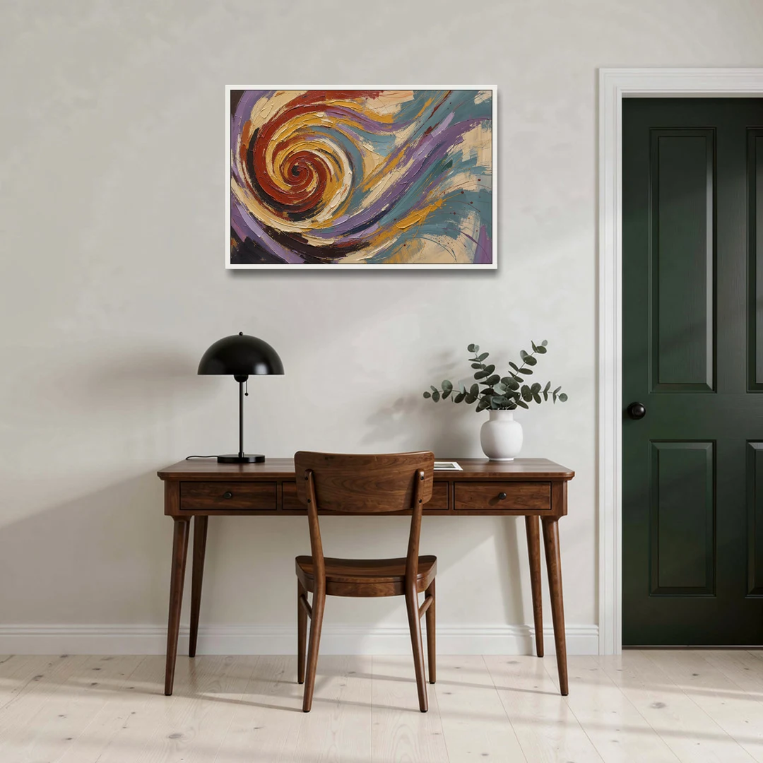 Contemporary Abstract Crimson Vortex - White Framed Canvas Wall Art - Office - 36x24
