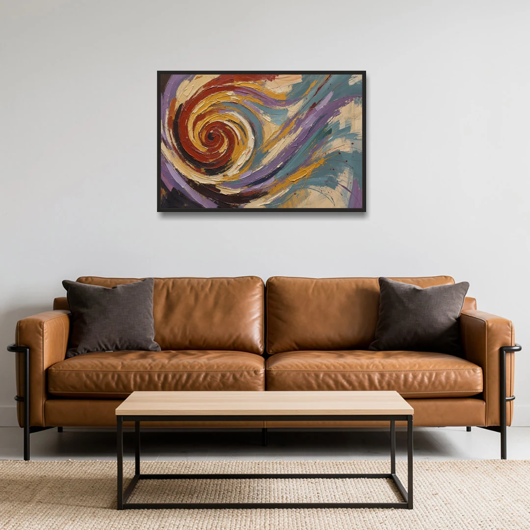 Contemporary Abstract Crimson Vortex - Black Framed Canvas Wall Art - Sofa - 36x24