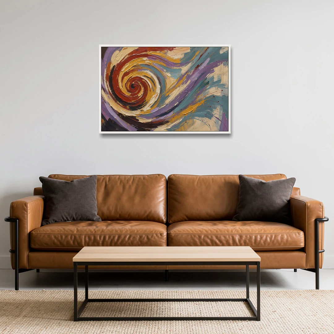 Contemporary Abstract Crimson Vortex - White Framed Canvas Wall Art - Sofa - 36x24