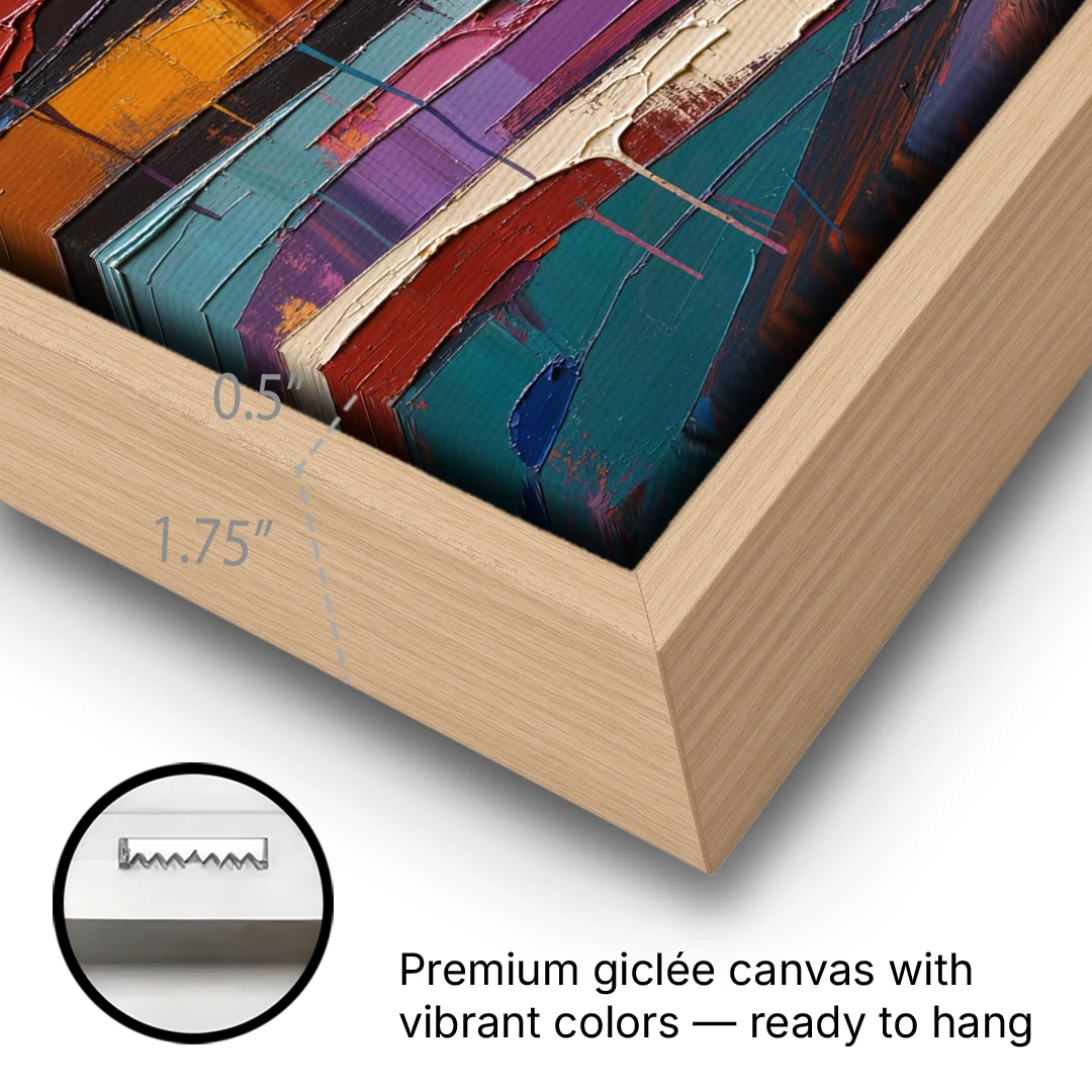 Contemporary Abstract Painting of Canyon Strata - Oak Framed Canvas Wall Art - Gallery Wrap Corner