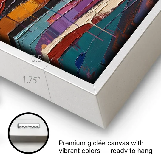 Contemporary Abstract Painting of Canyon Strata - White Framed Canvas Wall Art - Gallery Wrap Corner