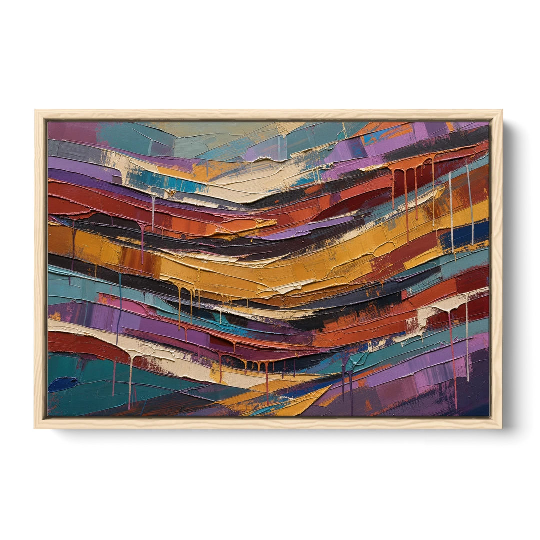 Contemporary Abstract Painting of Canyon Strata - Oak Framed Canvas Wall Art - Front