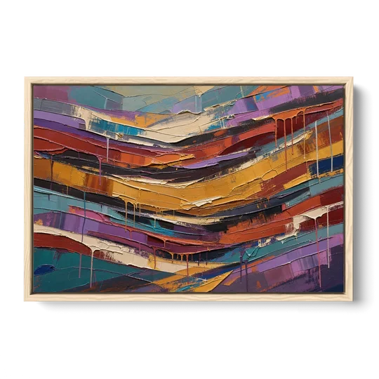 Contemporary Abstract Painting of Canyon Strata - Oak Framed Canvas Wall Art - Front