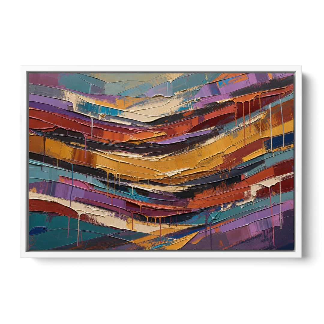 Contemporary Abstract Painting of Canyon Strata - White Framed Canvas Wall Art - Front