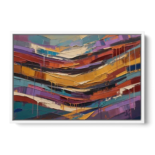 Contemporary Abstract Painting of Canyon Strata - White Framed Canvas Wall Art - Front