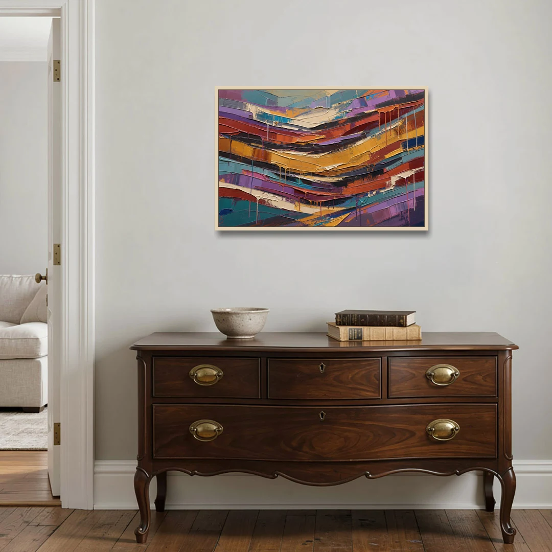 Contemporary Abstract Painting of Canyon Strata - Oak Framed Canvas Wall Art - Coffee Table - 36x24