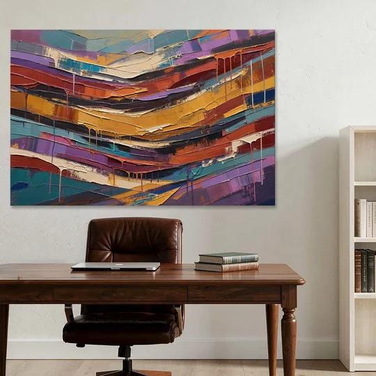 Contemporary Abstract Painting of Canyon Strata - Canvas Wall Art - Office - 60x40