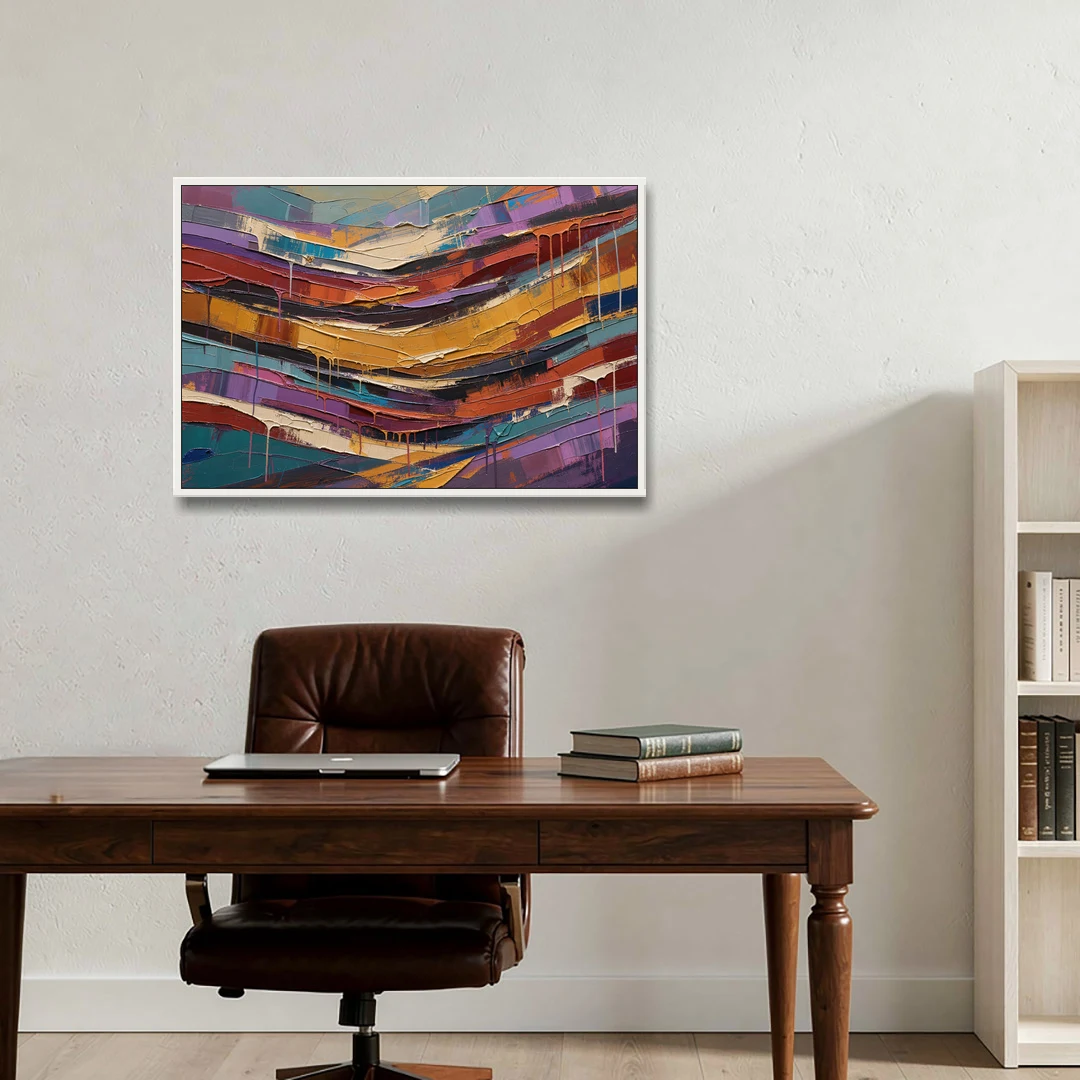 Contemporary Abstract Painting of Canyon Strata - White Framed Canvas Wall Art - Office - 36x24