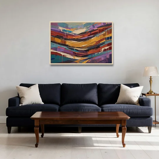 Contemporary Abstract Painting of Canyon Strata - Oak Framed Canvas Wall Art - Sofa - 36x24