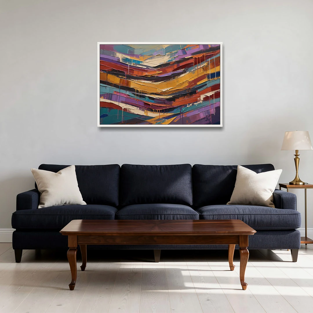 Contemporary Abstract Painting of Canyon Strata - White Framed Canvas Wall Art - Sofa - 36x24