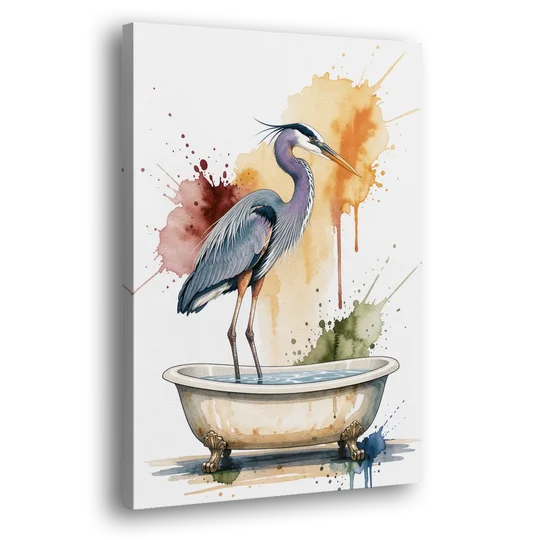 Contemporary Bathroom Art of a Heron Fishing the Tub - Canvas Wall Art - Side