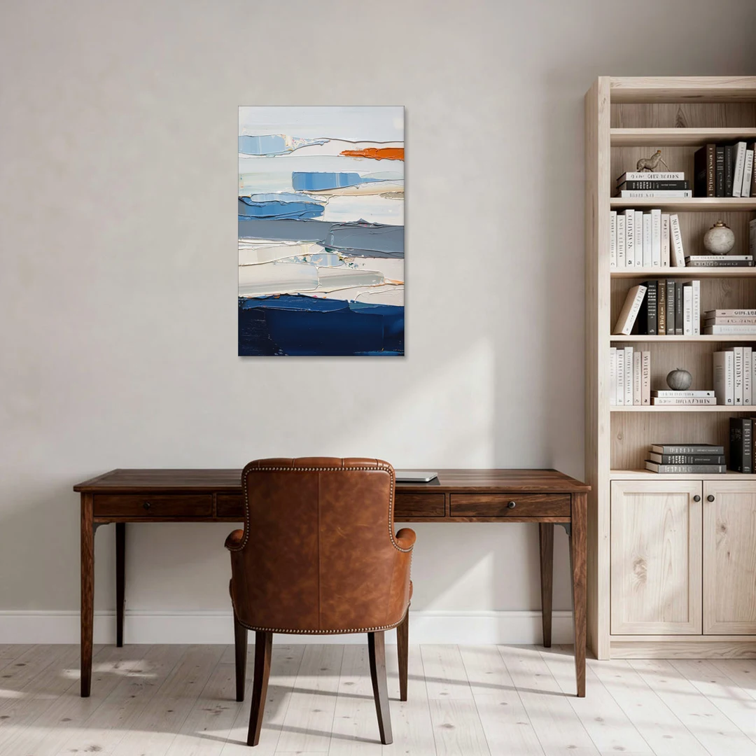 Contemporary Blue Wall Art with a Navy Anchor - Canvas Wall Art - Office - 24x36