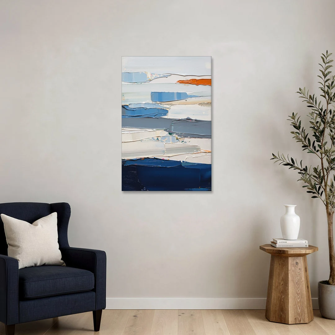 Contemporary Blue Wall Art with a Navy Anchor - Canvas Wall Art - Sofa - 24x36