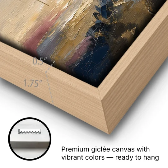 Contemporary Christian Art of the Draped Cross at Dawn - Oak Framed Canvas Wall Art - Gallery Wrap Corner
