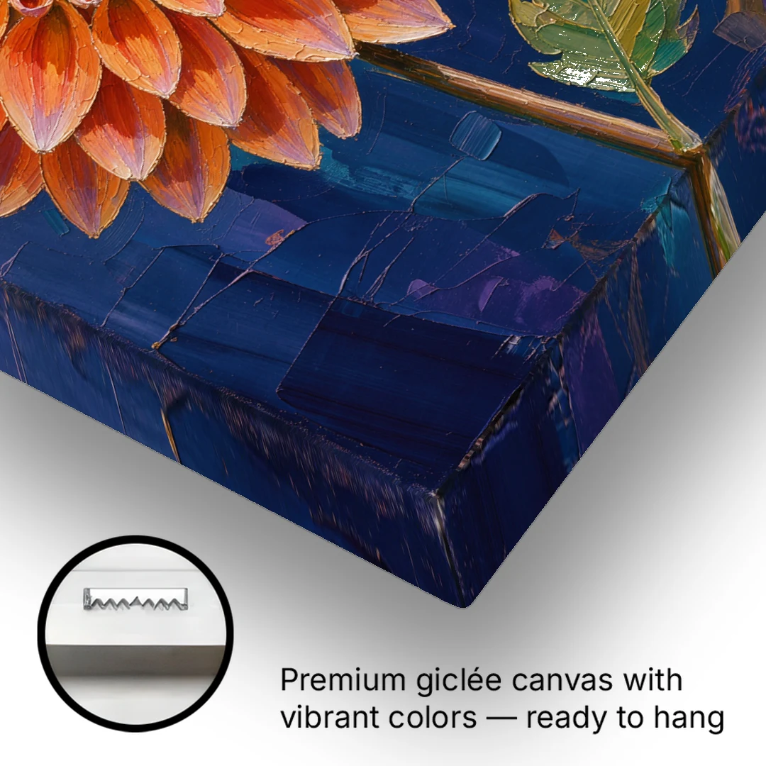 Contemporary Coral Dinnerplate Dahlia at Night - Canvas Wall Art - Gallery Wrap Corner