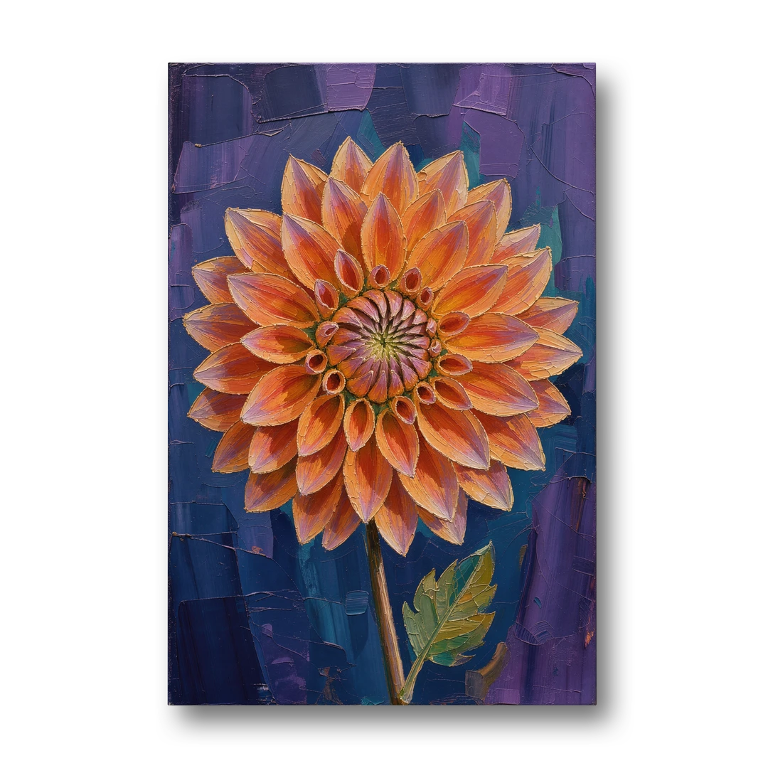 Contemporary Coral Dinnerplate Dahlia at Night - Canvas Wall Art - Front