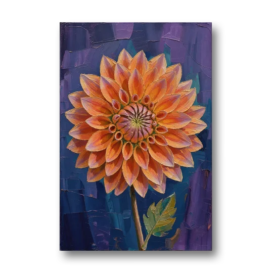Contemporary Coral Dinnerplate Dahlia at Night - Canvas Wall Art - Front