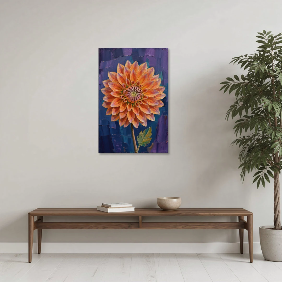 Contemporary Coral Dinnerplate Dahlia at Night - Canvas Wall Art - Coffee Table - 24x36