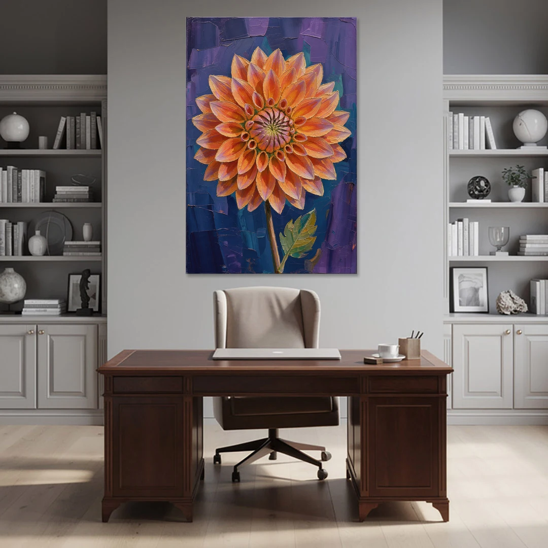 Contemporary Coral Dinnerplate Dahlia at Night - Canvas Wall Art - Office - 40x60