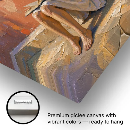 Contemporary Figurative Painting of a Sunlit Reader - Canvas Wall Art - Gallery Wrap Corner