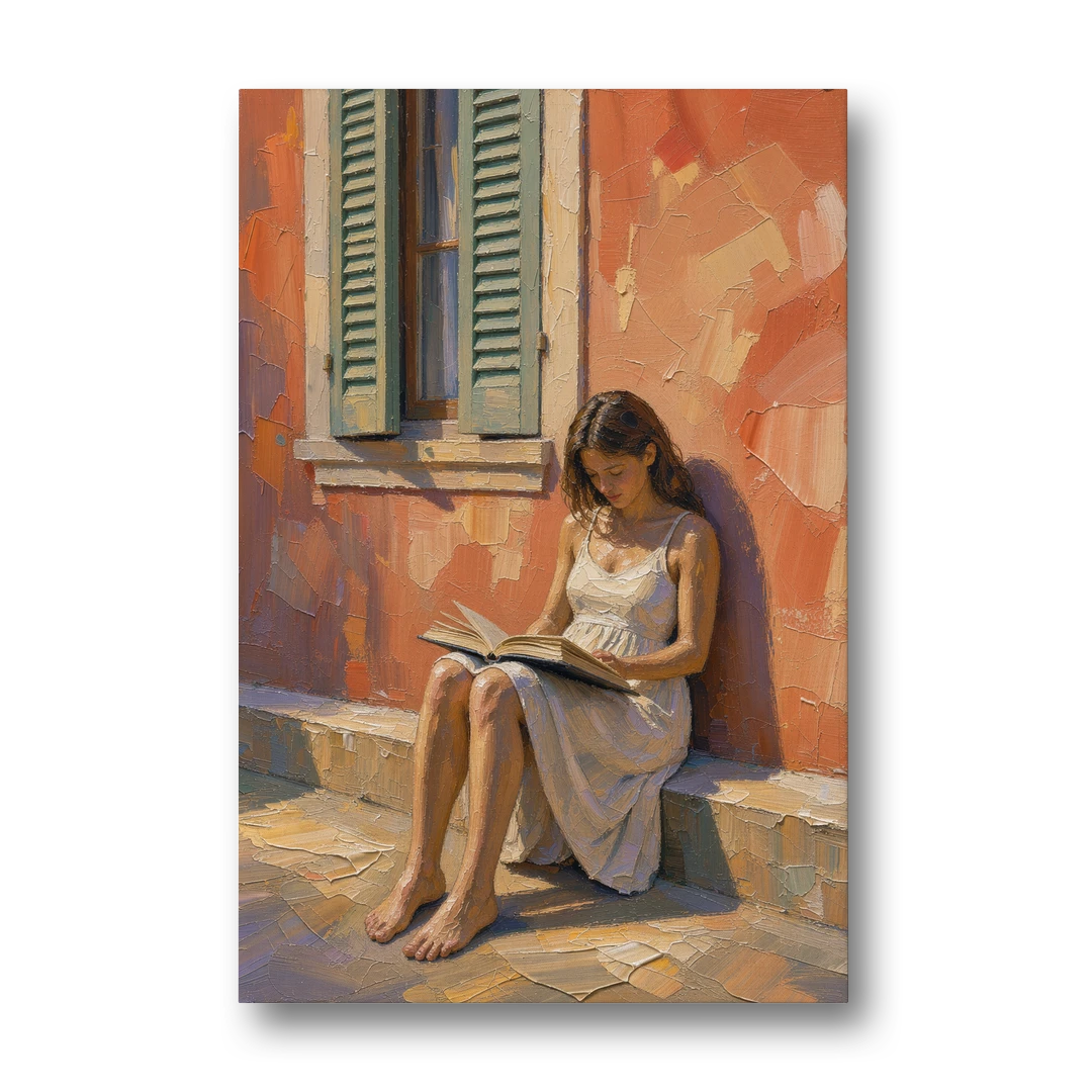 Contemporary Figurative Painting of a Sunlit Reader - Canvas Wall Art - Front
