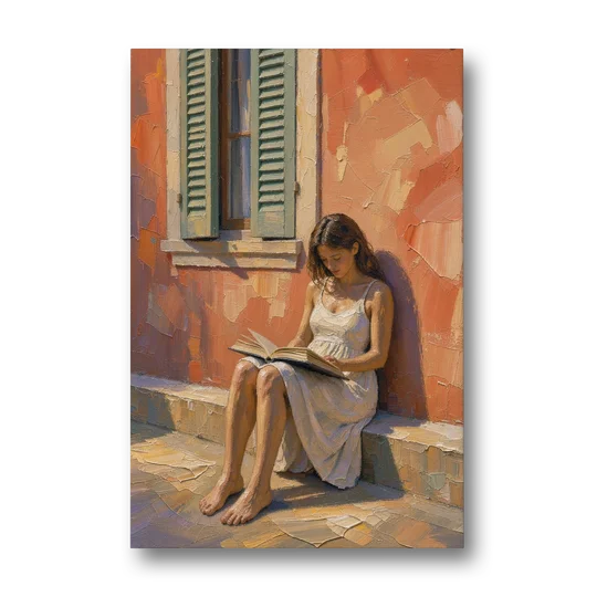 Contemporary Figurative Painting of a Sunlit Reader - Canvas Wall Art - Front