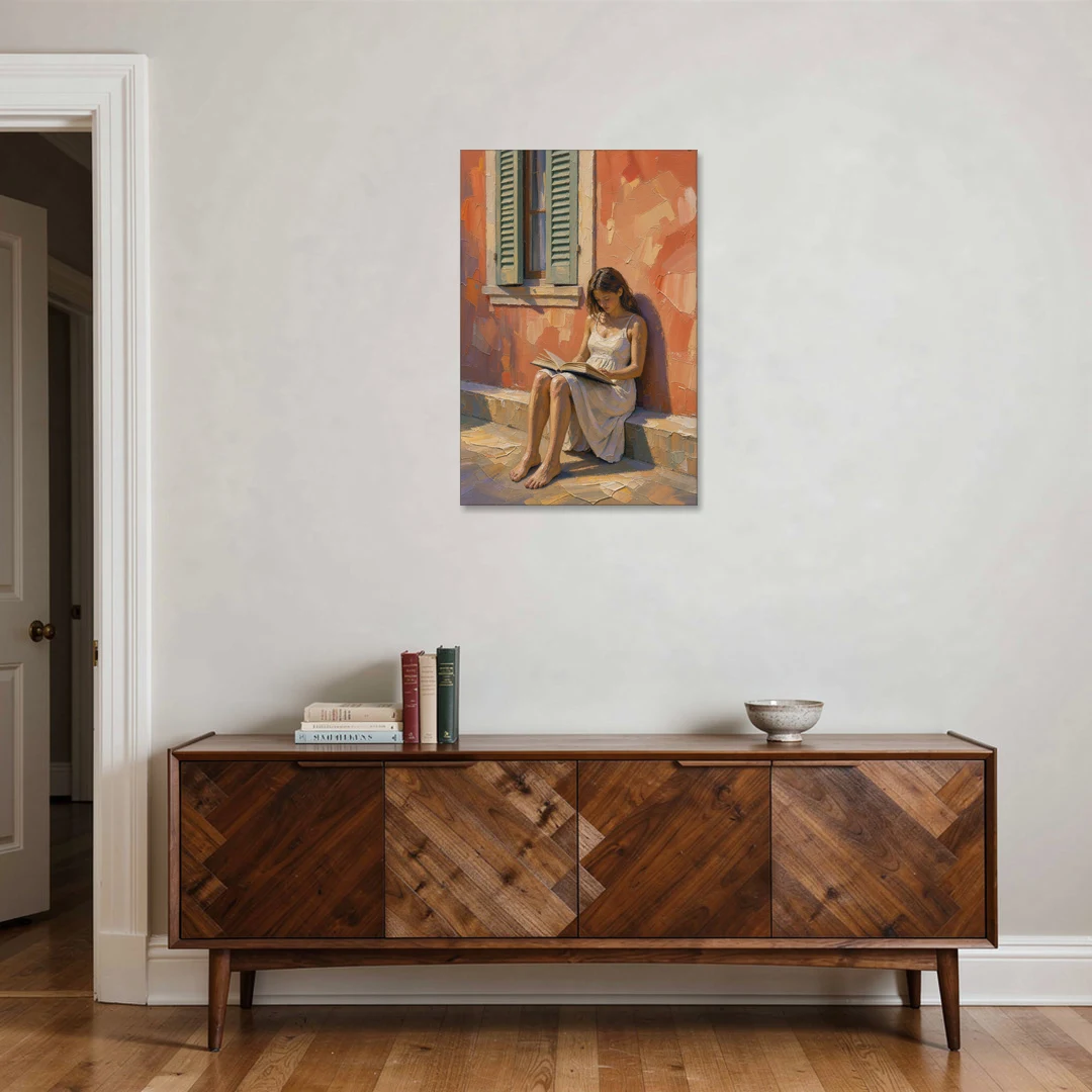 Contemporary Figurative Painting of a Sunlit Reader - Canvas Wall Art - Coffee Table - 24x36