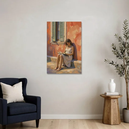 Contemporary Figurative Painting of a Sunlit Reader - Canvas Wall Art - Sofa - 24x36