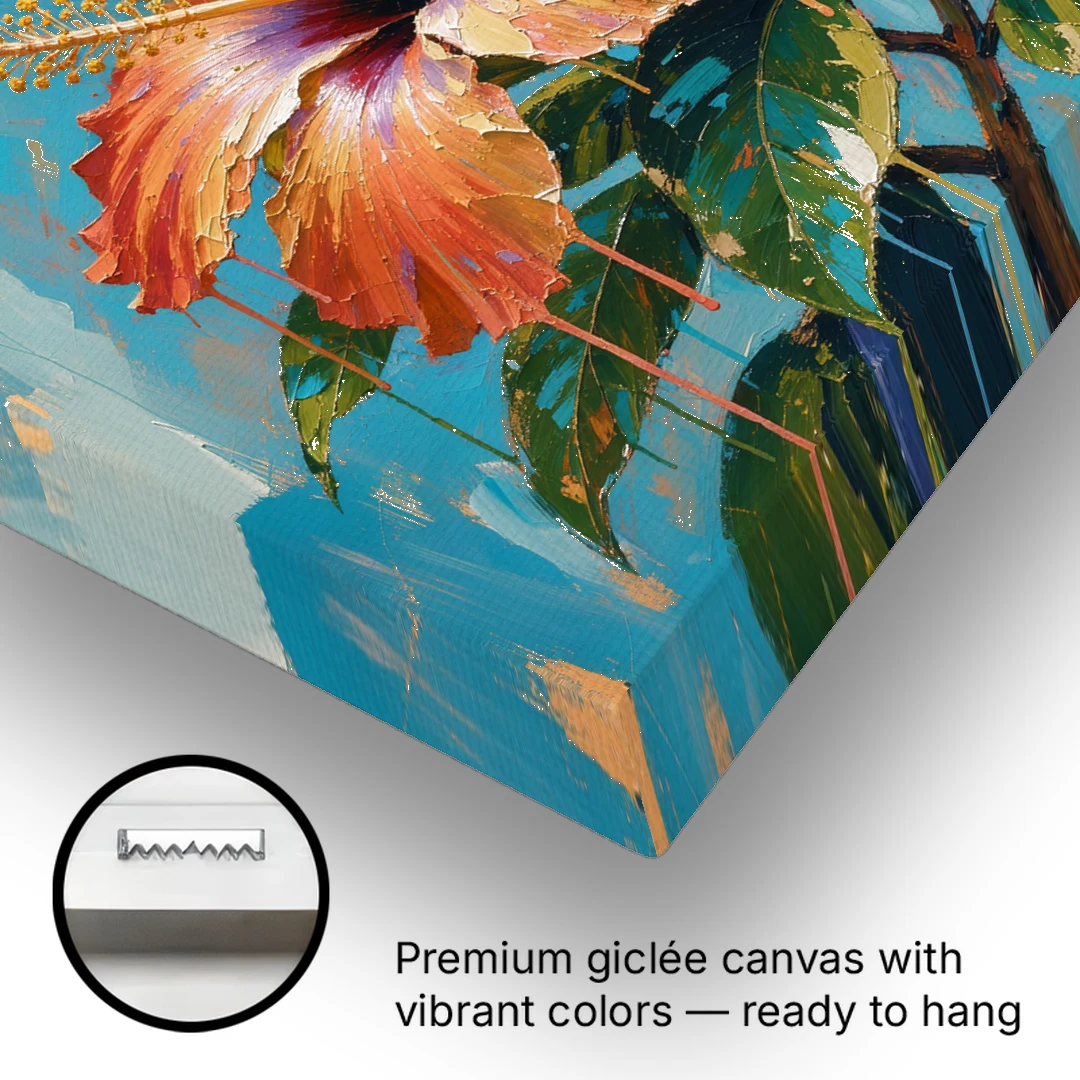 Contemporary Floral Painting of Coral Hibiscus - Canvas Wall Art - Gallery Wrap Corner