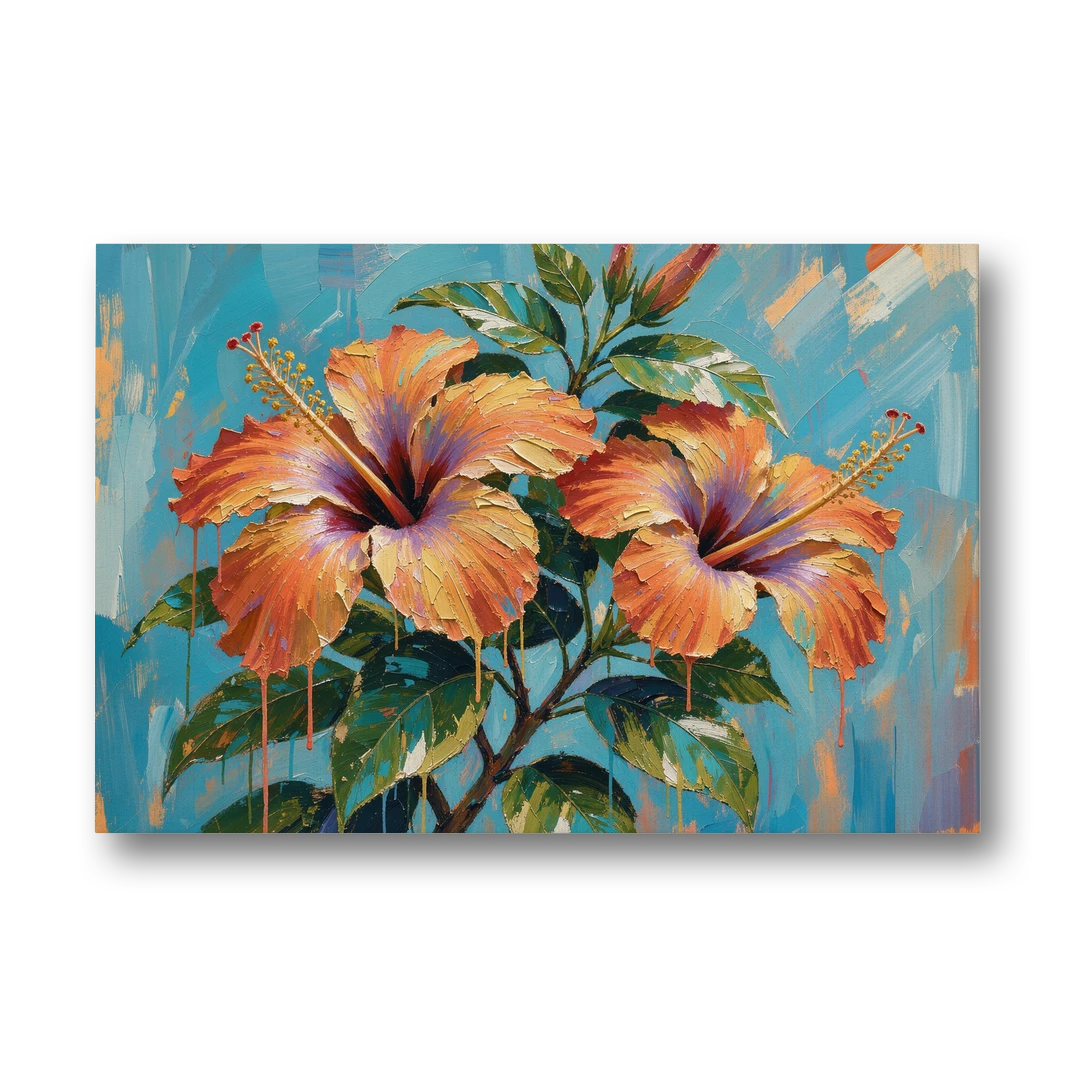 Contemporary Floral Painting of Coral Hibiscus - Canvas Wall Art - Front