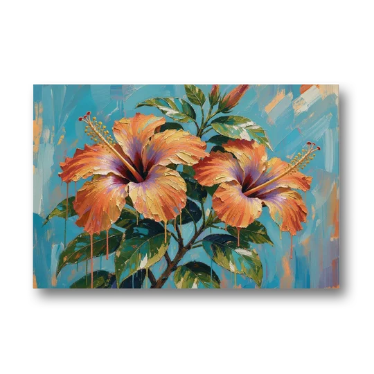 Contemporary Floral Painting of Coral Hibiscus - Canvas Wall Art - Front