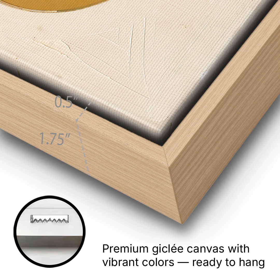 Contemporary Geometric Painting of a Divided Circle - Oak Framed Canvas Wall Art - Gallery Wrap Corner