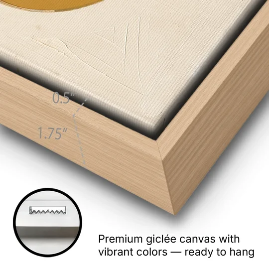 Contemporary Geometric Painting of a Divided Circle - Oak Framed Canvas Wall Art - Gallery Wrap Corner
