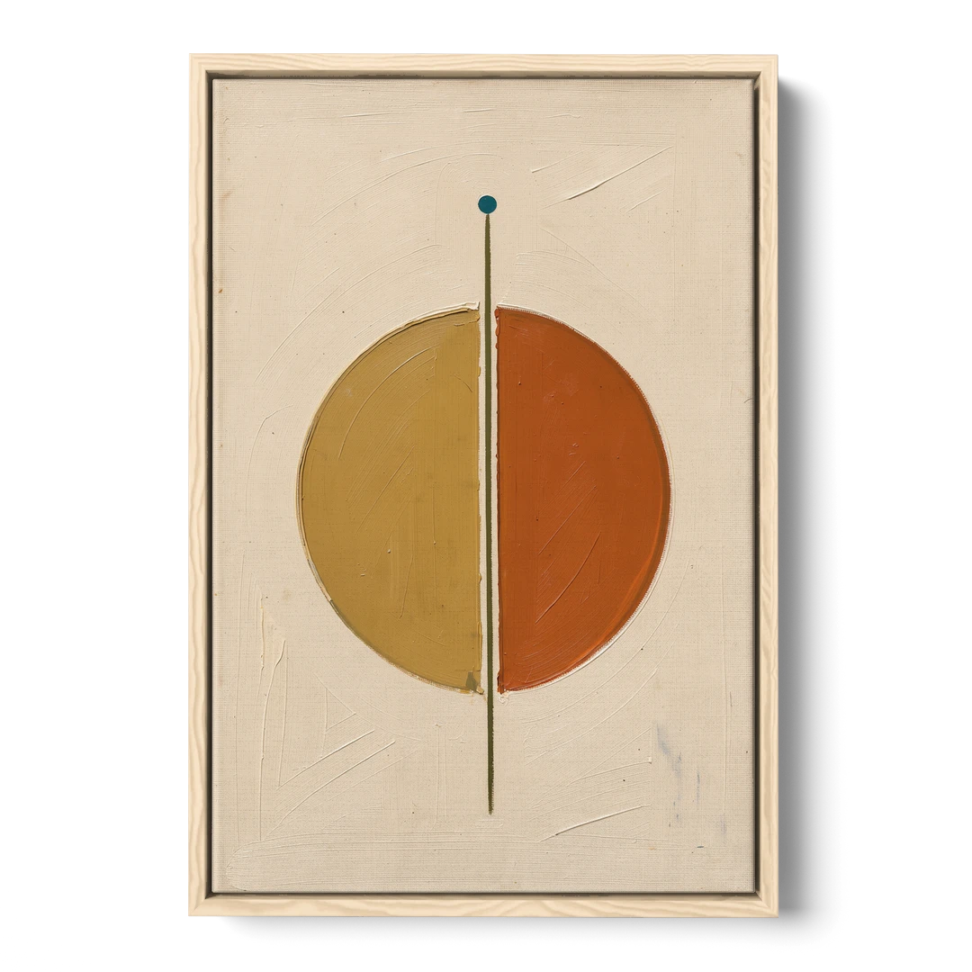 Contemporary Geometric Painting of a Divided Circle - Oak Framed Canvas Wall Art - Front
