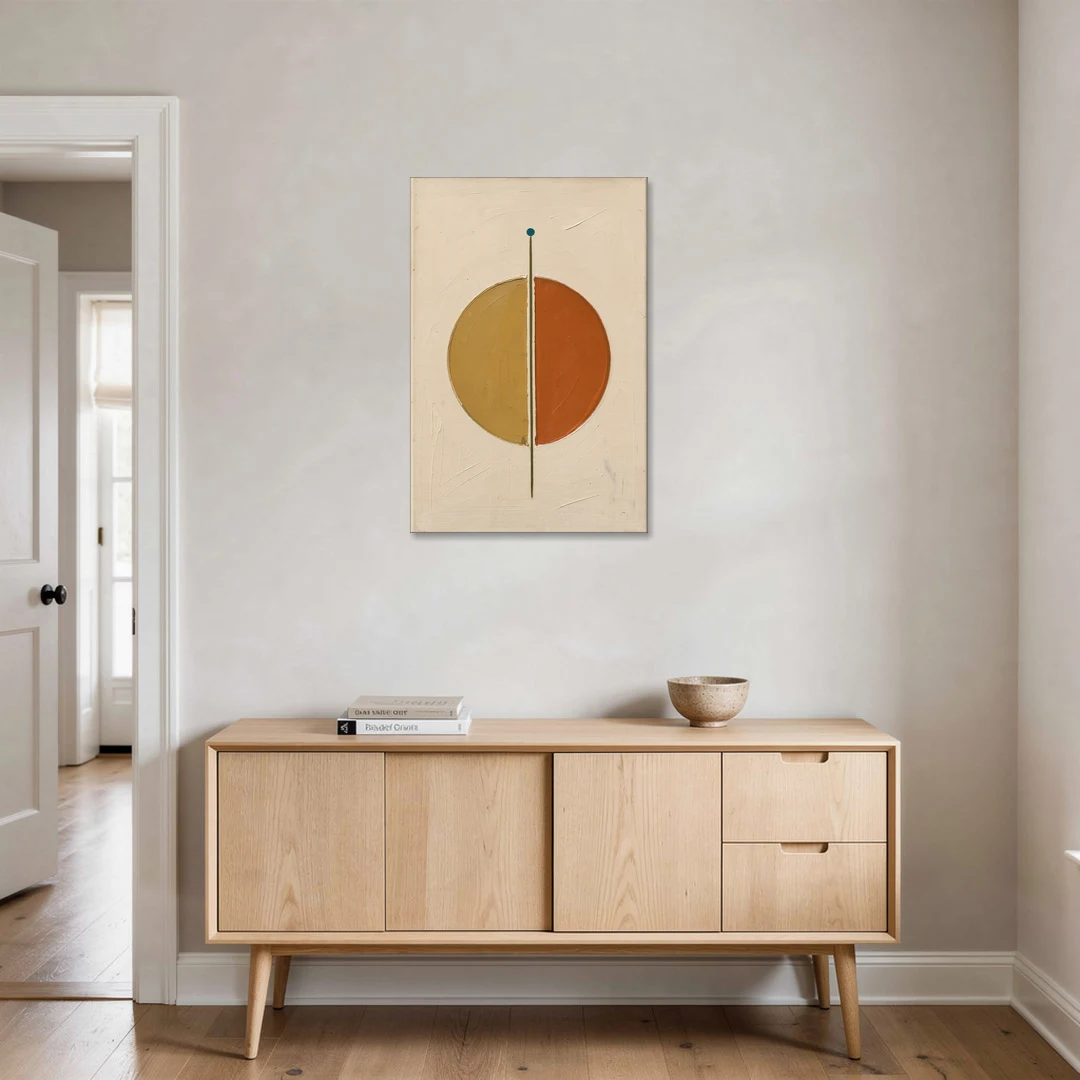 Contemporary Geometric Painting of a Divided Circle - Canvas Wall Art - Coffee Table - 24x36