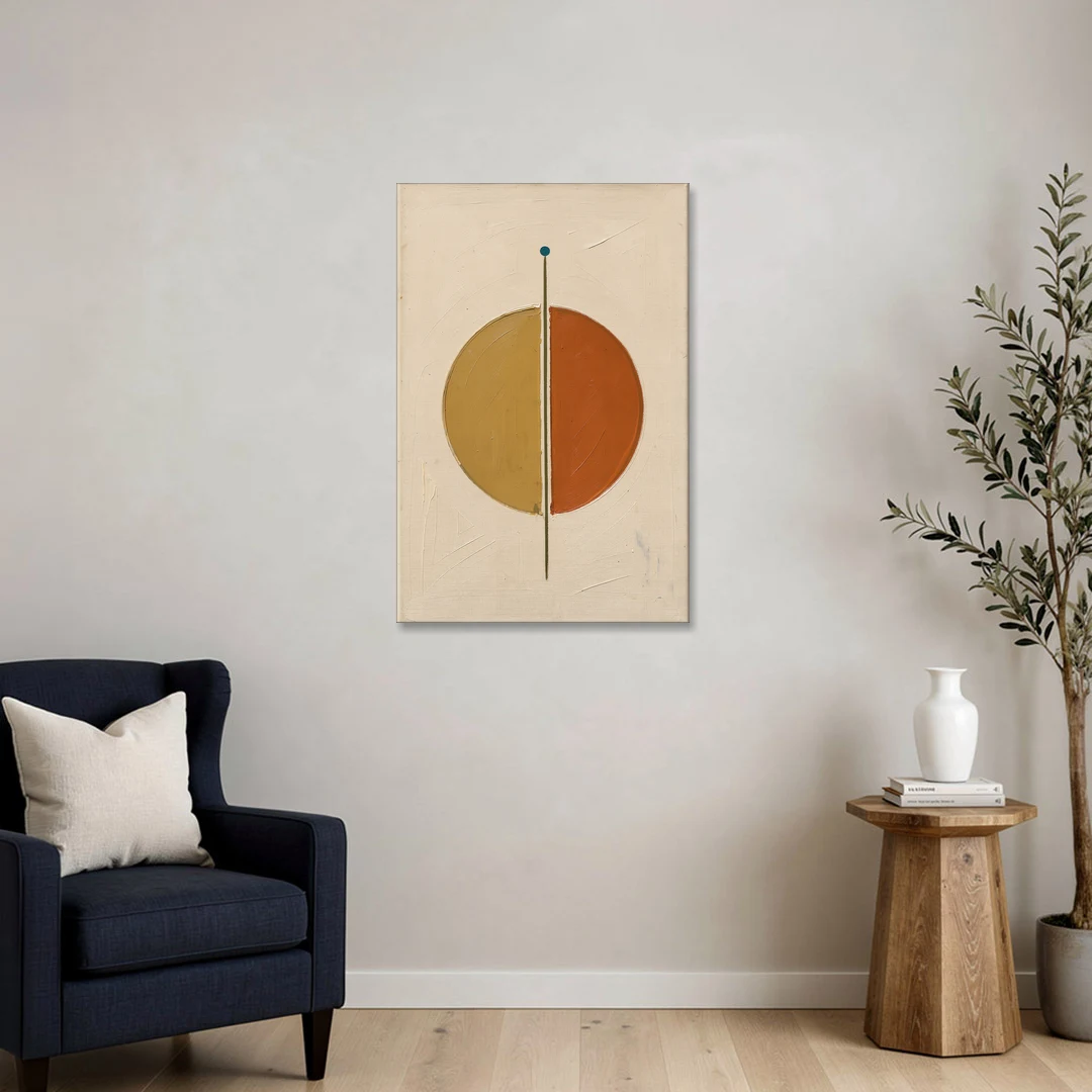 Contemporary Geometric Painting of a Divided Circle - Canvas Wall Art - Sofa - 24x36