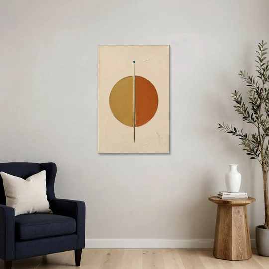 Contemporary Geometric Painting of a Divided Circle - Canvas Wall Art - Sofa - 24x36