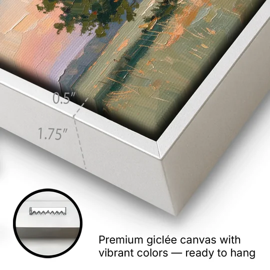 Contemporary Landscape Painting of Three Trees at Dusk - White Framed Canvas Wall Art - Gallery Wrap Corner