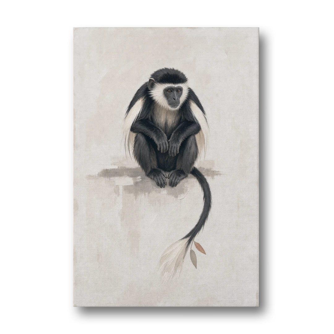 Contemporary Nursery Wall Art with a Colobus Monkey - Canvas Wall Art - Front