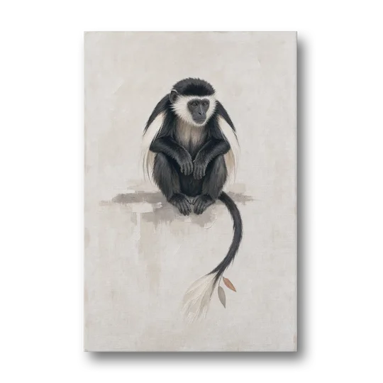 Contemporary Nursery Wall Art with a Colobus Monkey - Canvas Wall Art - Front